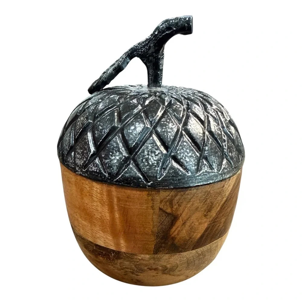 Rustic Wood and Cast Metal Acorn Decorative Figurine Fall Decor